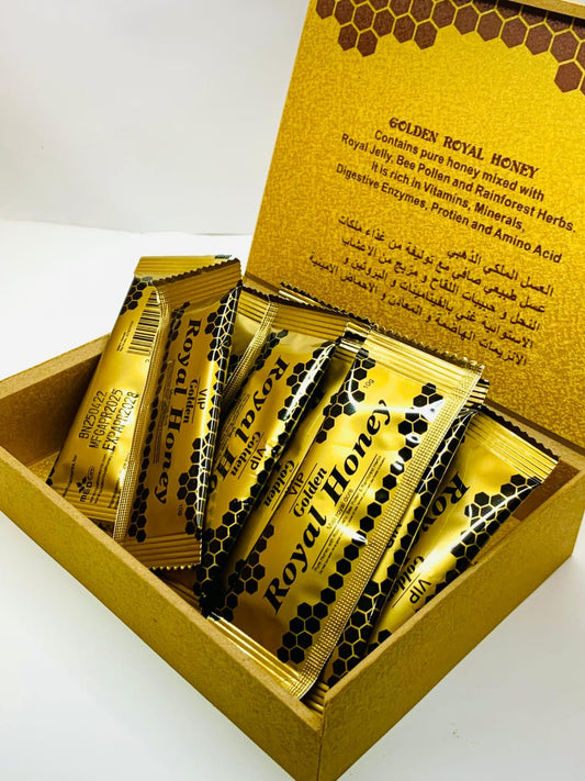 Golden Royal Honey with Royal Jelly, Bee Pollen, and Rainforest Herbs | 24 Sachets x 10g | Premium Natural Honey for Energy, Digestion, and Immunity Boost